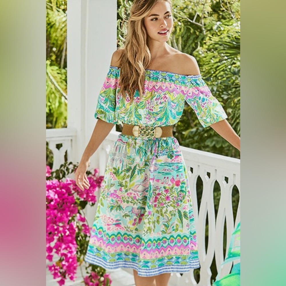 Lilly Pulitzer Camille multicolor cotton off the shoulder dress Dress NWOT SMALL - Picture 2 of 9